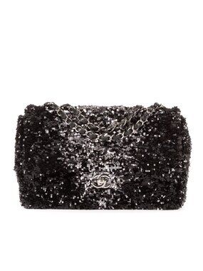 Chanel Ltd Ed Sequins Single Flap Black Canvasn
